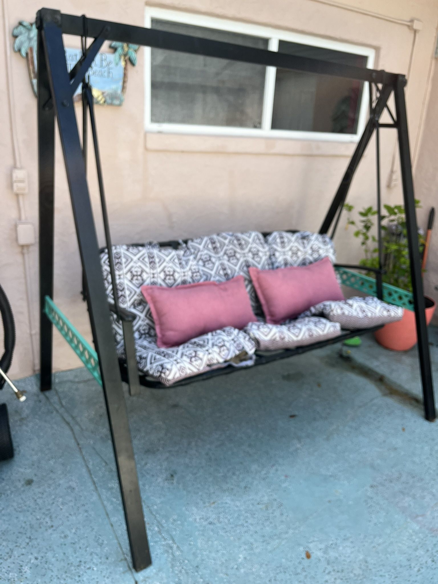Black & Sea Green Patio Or Outside Bench Style Swinging Love Seat