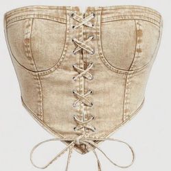 Women's tan denim corset tie front tube top size small