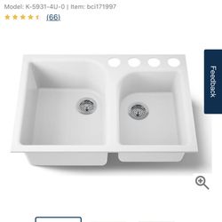Kohler Executive Chef 33" Double Basin Under-Mount Enameled Cast-Iron Kitchen Sink