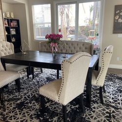 Beautiful Dining Table For Chairs And Bench With Matching Showcases