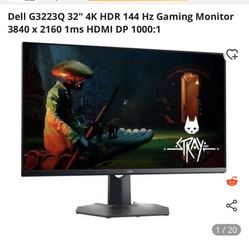 Dell G3223Q 32" 4K HDR 144 Hz Gaming Monitor 3840 x 2160 1ms HDMI DP 1000:1
