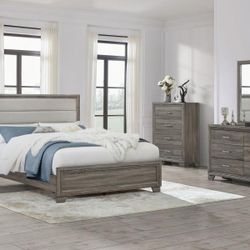 New 4pc  queen bedroom set with Queen Bedframe Dresser Mirror Nightstand 