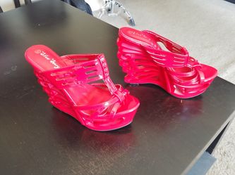 Holographic/Red Stud Cut-out Butterfly Heel Mule Sandals (Size 9)