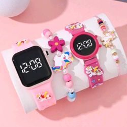 4 Pieces Fashionable & Versatile Girls Watches & Bracelets 