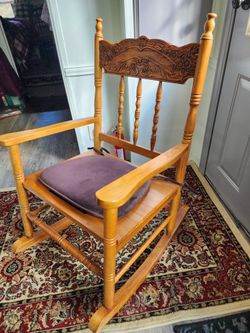 Vintage Mission Solid Oak Rocker With Detailed Back 