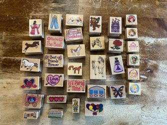 Wood-Mounted Rubber Stamp Lot - Disney Princess, Horses & More