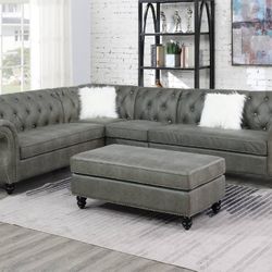 Gray Sectional Sofa - Ottoman Sold Separate 