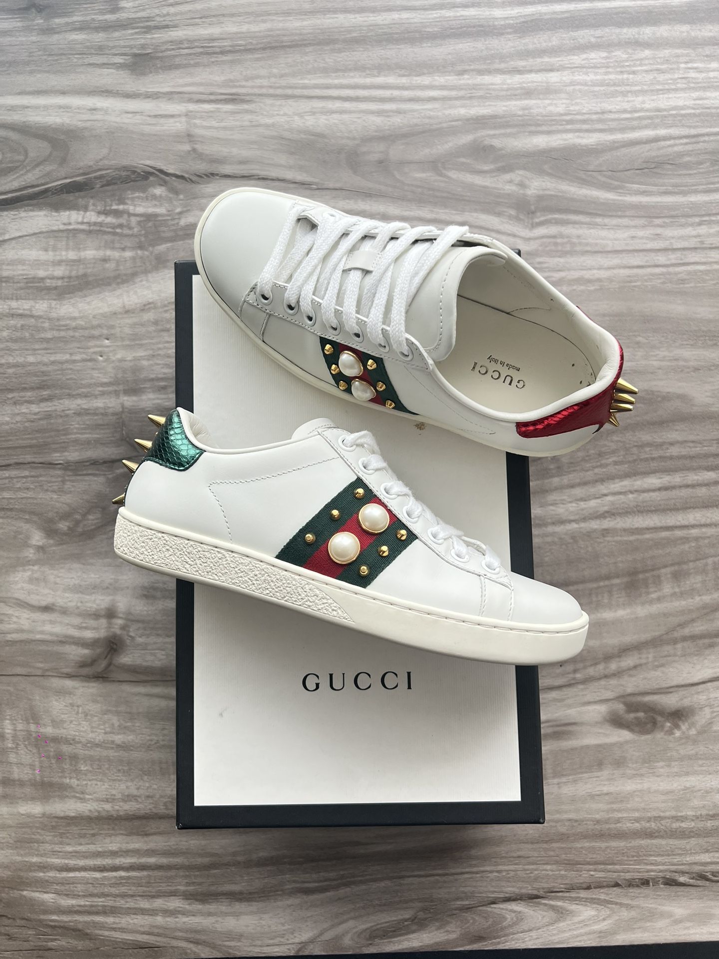 Gucci Ace Faux Pearl Sneaker Size 5 Women’s