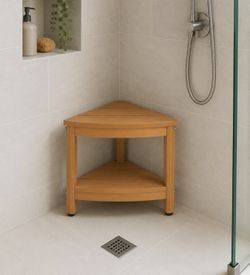 Shower Stool HDPS Corner Stool for Shaving Legs, Waterproof Shower Foot Bench Bathroom with Non-Slip Feet, Teak
