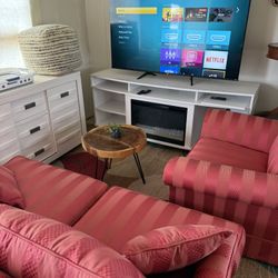 Two Red Couch,Chair And A Love Seat