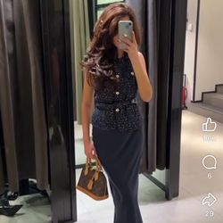 Zara Navy Blue Belted Sequin Structured Vest