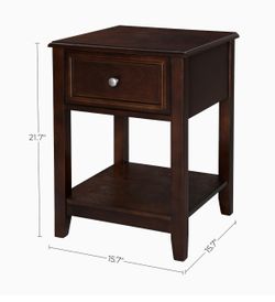 End Table, Nightstand with Drawer and Bottom Shelf, Compact for Bedroom Living Room, 15.7", Reddish Brown