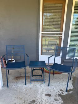 Blue metal patio set - patio chairs and table