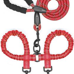 iYoShop Dual Dog Leash - 360° Swivel, No Tangle Walking Leash with Shock Absorbing Bungee for Two Dogs ( Medium+, Pink)