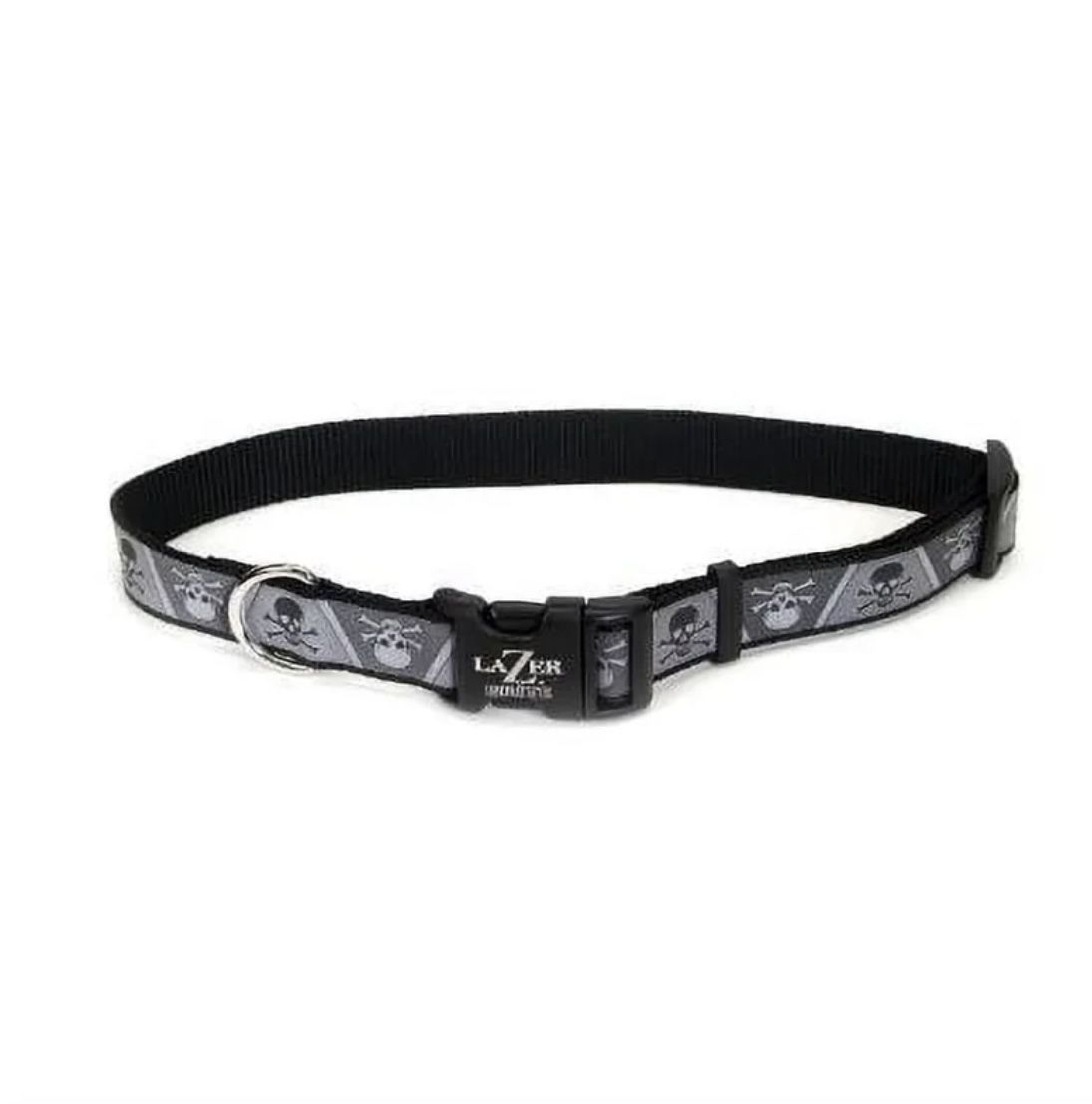 Lazer Brite Reflective Dog Collar Fits 12 - 18” Skull & Crossbones - Made in USA