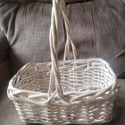 Rectangular Whitewash Woven Easter Basket W/Carrying Handle 