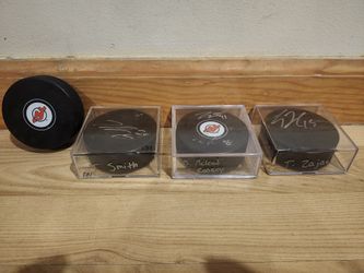 3 AUTOGRAPHED NJ DEVILS HOCKEY PUCKS