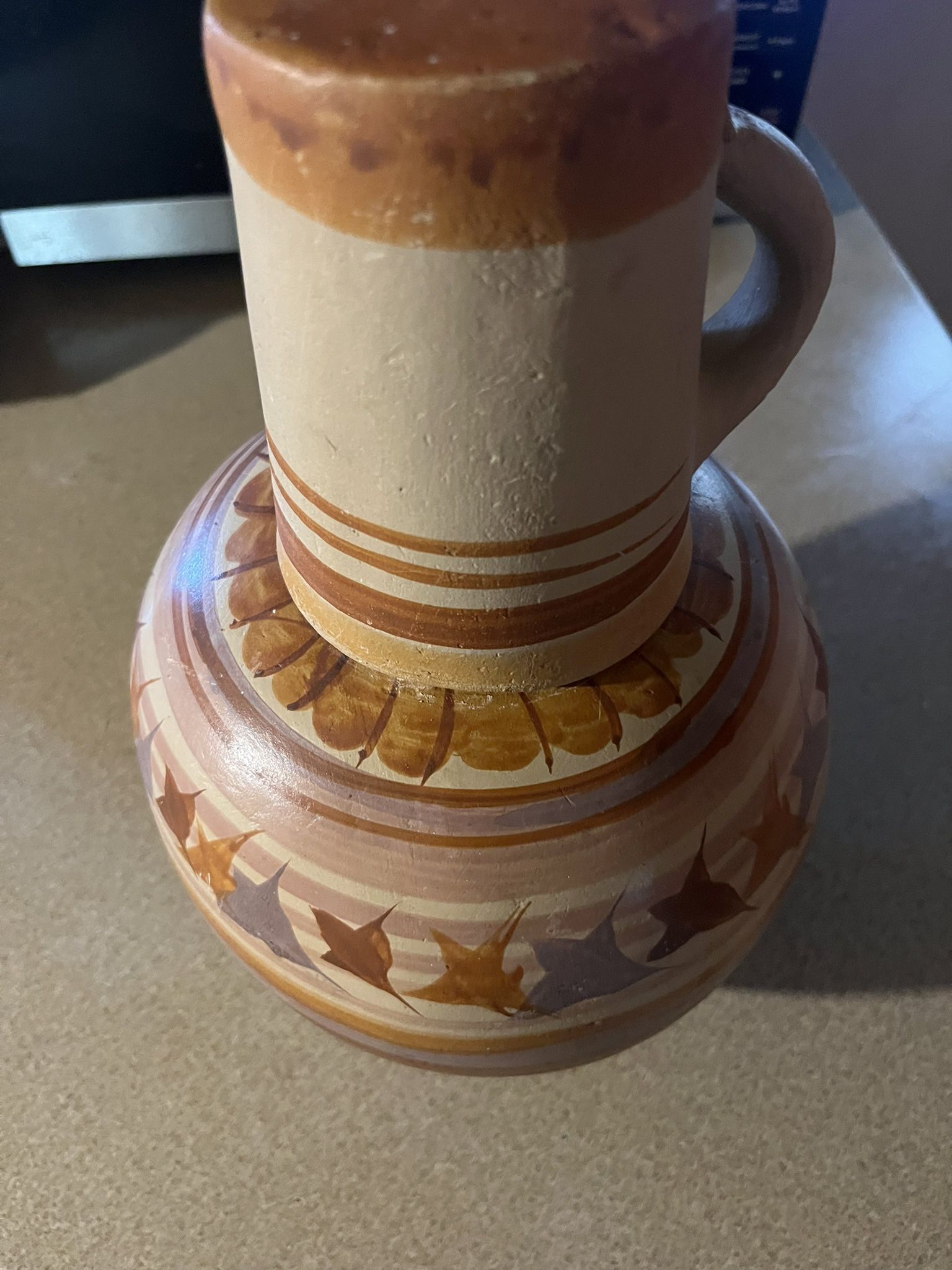 Mexican Clay Pottery Water Jug Decanter with Cup Garrafon De Barro Con Vaso 10"