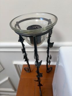 14” Wrought Iron Glass Bowl Candle Holder