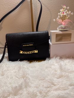 Michael Kors Karla Black Saffiano Leather Chain Crossbody Bag Wristlet