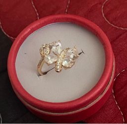 Gold-Tone Butterfly CZ Statement Ring