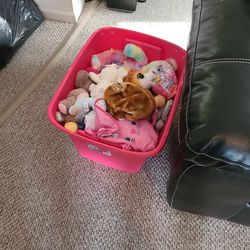Box Of Assorted Toys From Stuffed Animals To Baby Dolls 