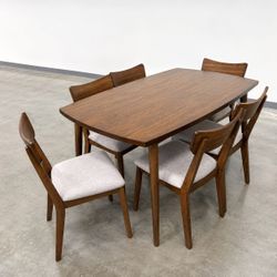 Walnut wooden top 7 piece dining table set