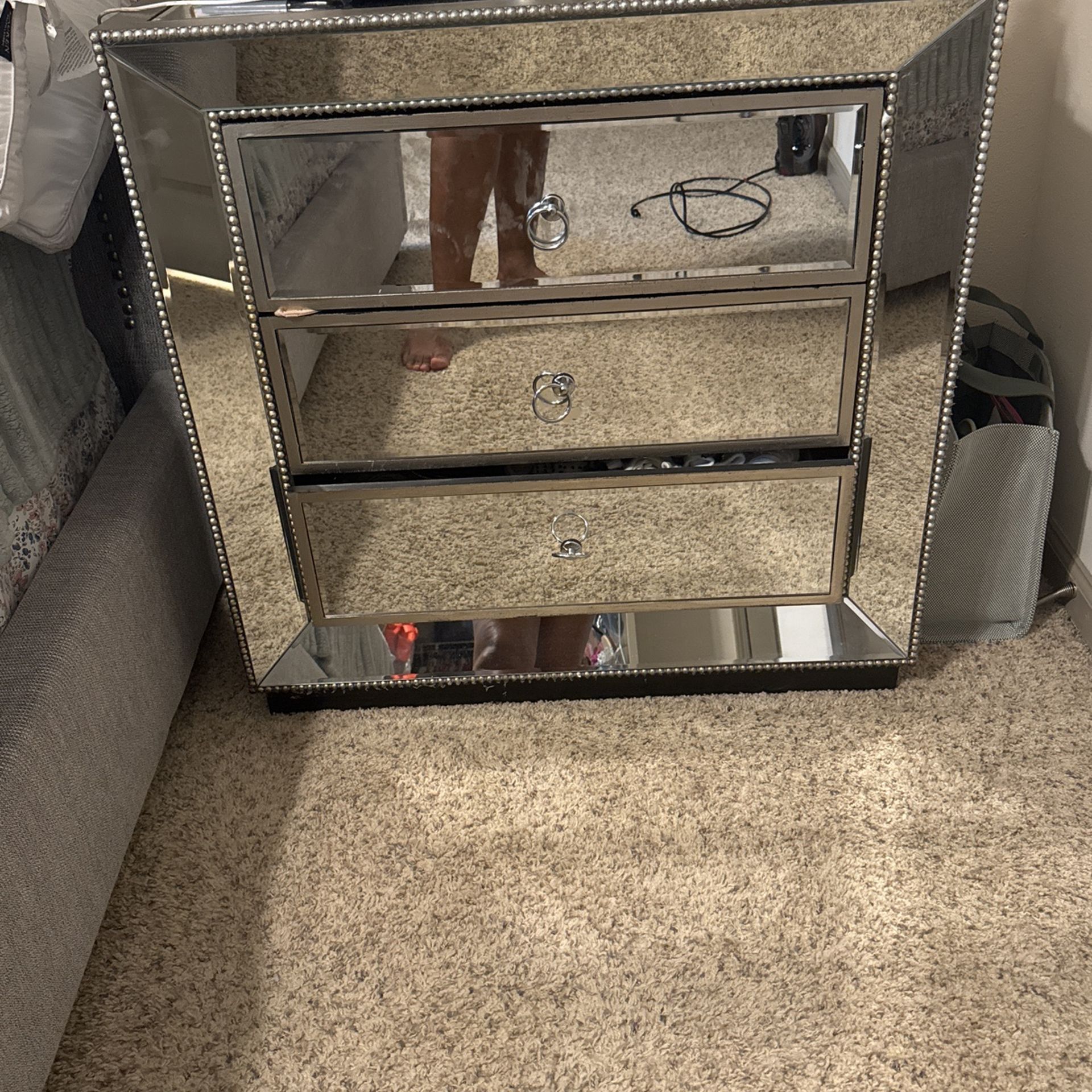 Glass Mirrored Nightstand