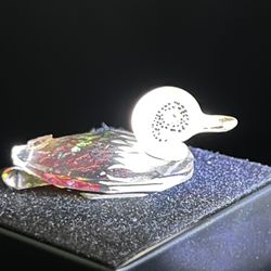 Vintage 1980s Handmade Dichroic Glass Mallard Duck Figurine, 2x1”, DAMAGED