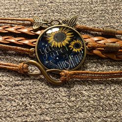 New You are my sunshine sunflowers butterfly bracelet 6.5 with 2" extension