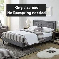 King size bed  Gray No Boxspring needed DECO