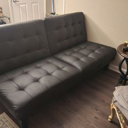 Black FAUX leather Futon- Free If You Can Pickup