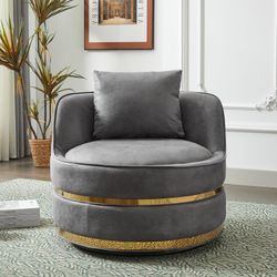 Swivel Barrel Chair,29" W Velvet Round Accent Chair,360 Degree Swivel,Plump Pillow,Gold Base,Modern Accent Arm Chairs for Living Room Bedroom Club (Gr