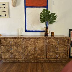Gorgeous Burl wood Dresser With Lucite Handles Mid Century Modern 