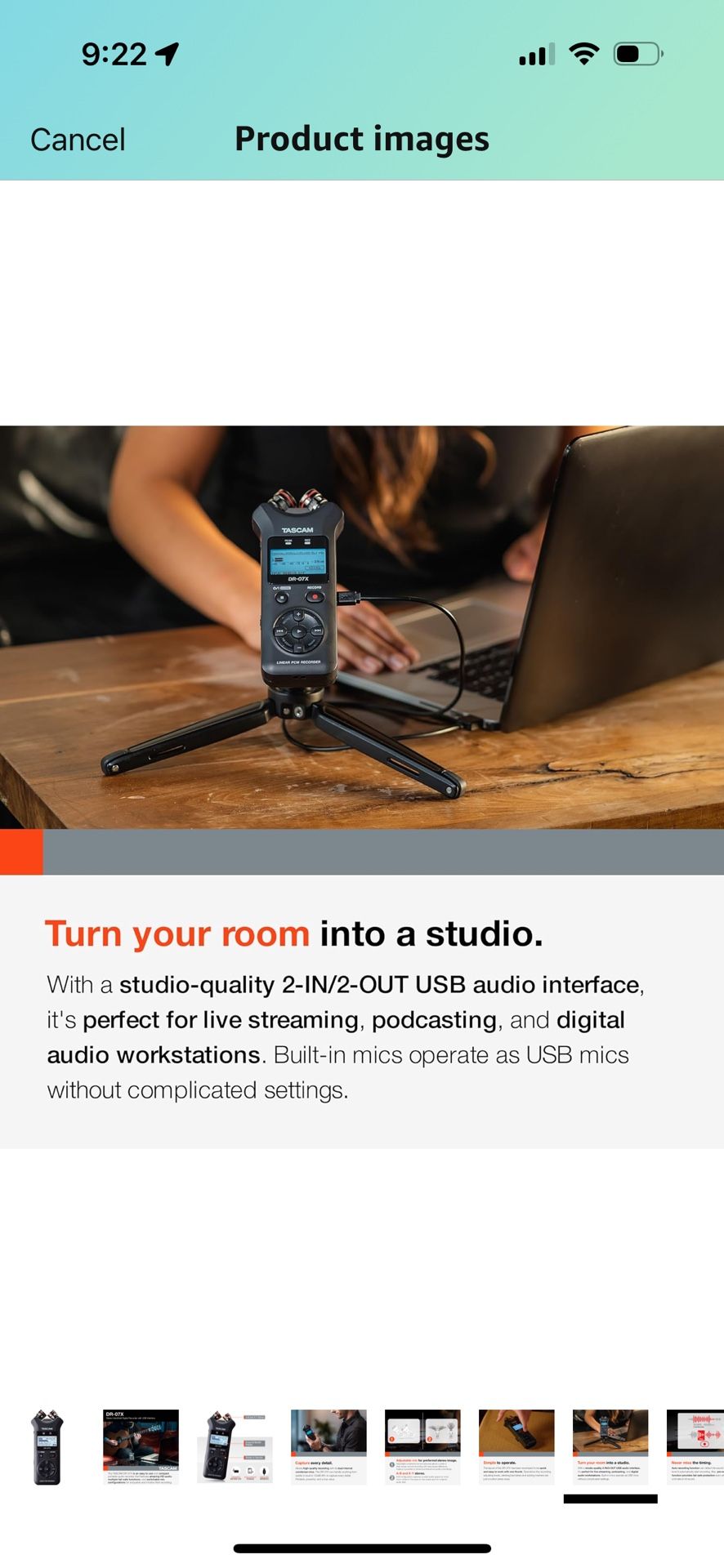 Tascam DR 07X Stereo Handheld Digital Audio Portable Recorder and USB Audio Interface, Pro Field, AV, Music, Dictation Recorder