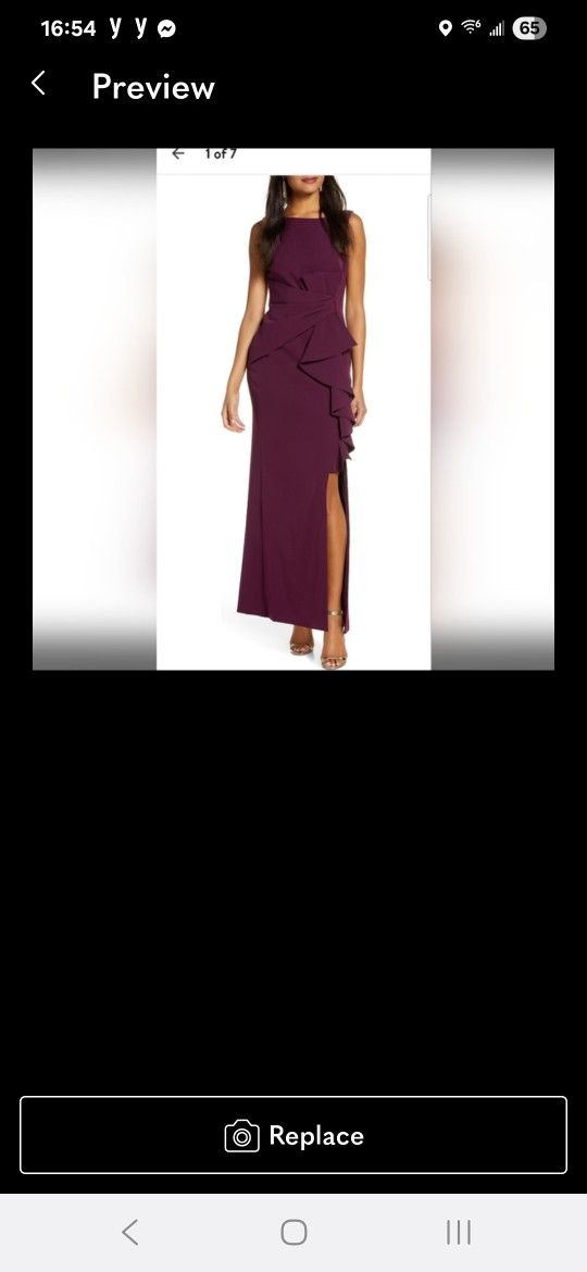 Eliza J Ruffle Front Gown in Wine Color