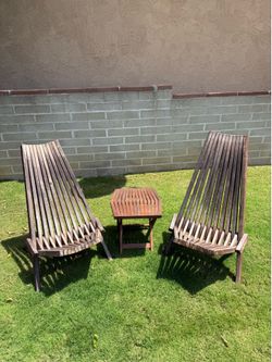 Set of 2 Folding Acacia Wood Adirondack Chairs