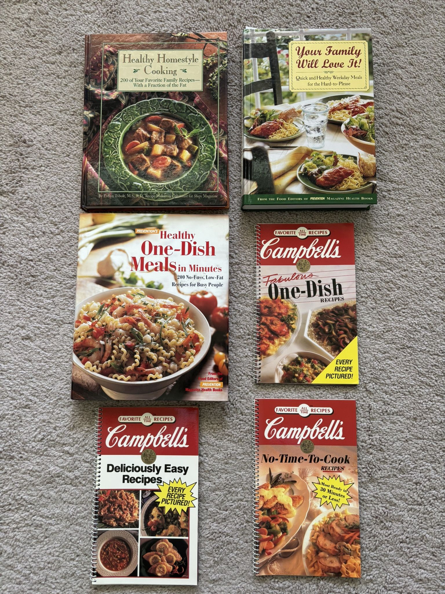Brand Name Cookbooks, lot of 6, new condition. 2 Prevention Magazine Health Books Cookbooks, 1 Shape Magazine Cookbook, 3 Campbell’s Cookbooks.