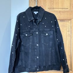 Forever 21 Black Denim Jacket With Pearl Accents 