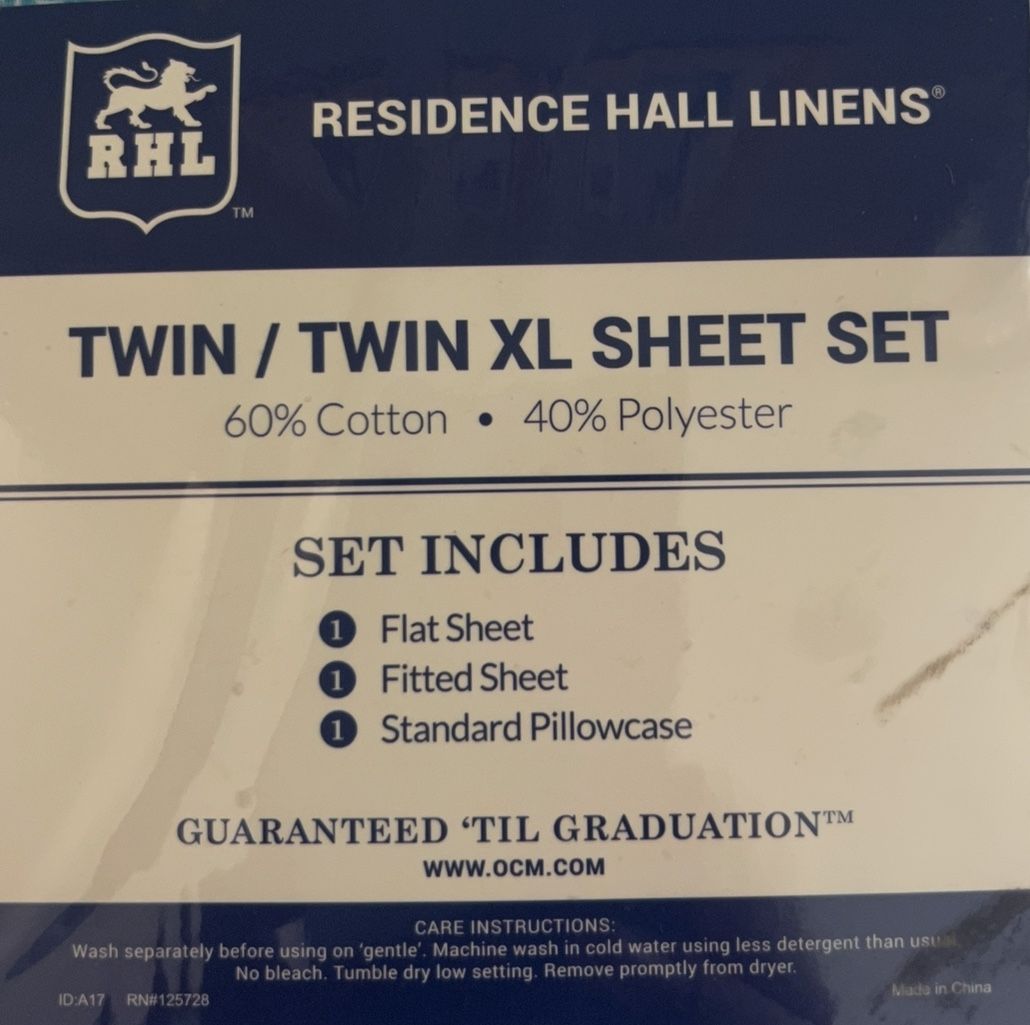 Dormitory sheets, twin XL sheet sets with flat sheet, fitted sheet and standard pillowcase
