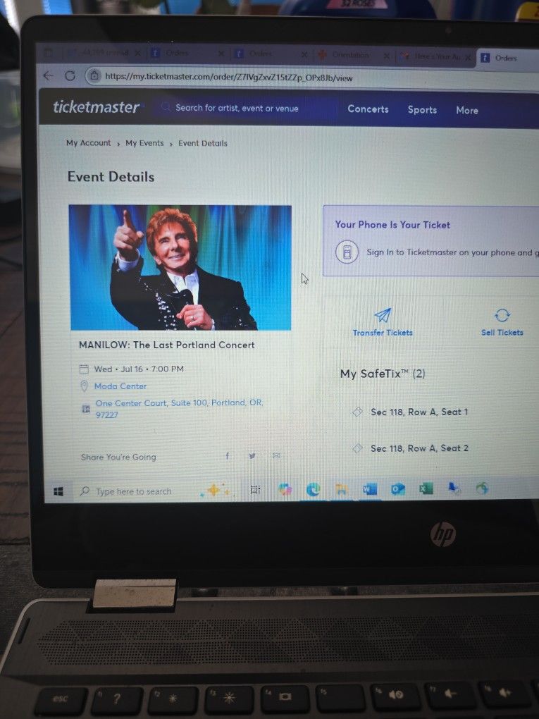 Barry Manilow Tickets(2 Next To Each Other)