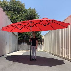 (New in box) $95 Large 15 FT Double Sided Umbrella Outdoor Patio, Red or Tan color (Weight base not included) 