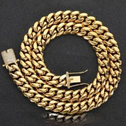 8mm Stainless Steel Cuban Chain 18K Gold Plated /Length 16"