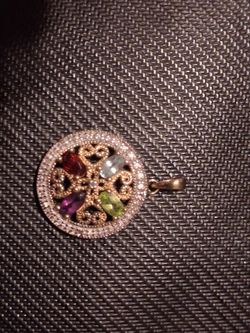 Round Multi-Gemstone Gold-Tone Pendant