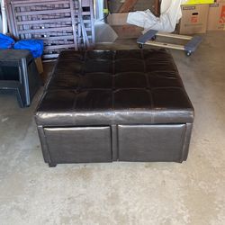 Leather Ottoman Black With 4 Drawers Good Condition 