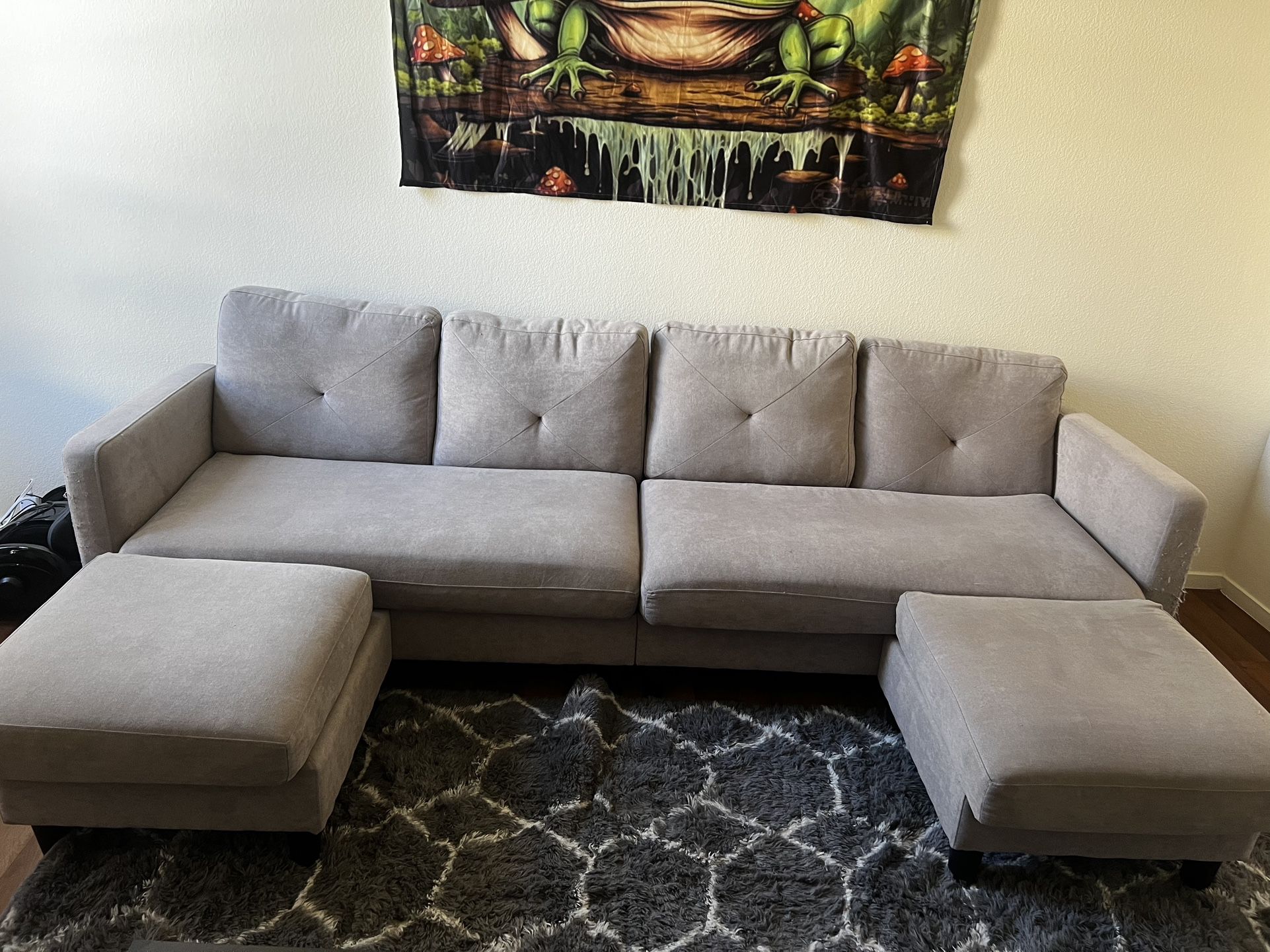 HONBAY U Shaped Grey Sectional Couch 