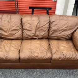 BROWN LEATHER SOFA 
