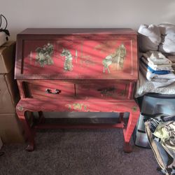 Dark Red Hand Painted Secretary Desk