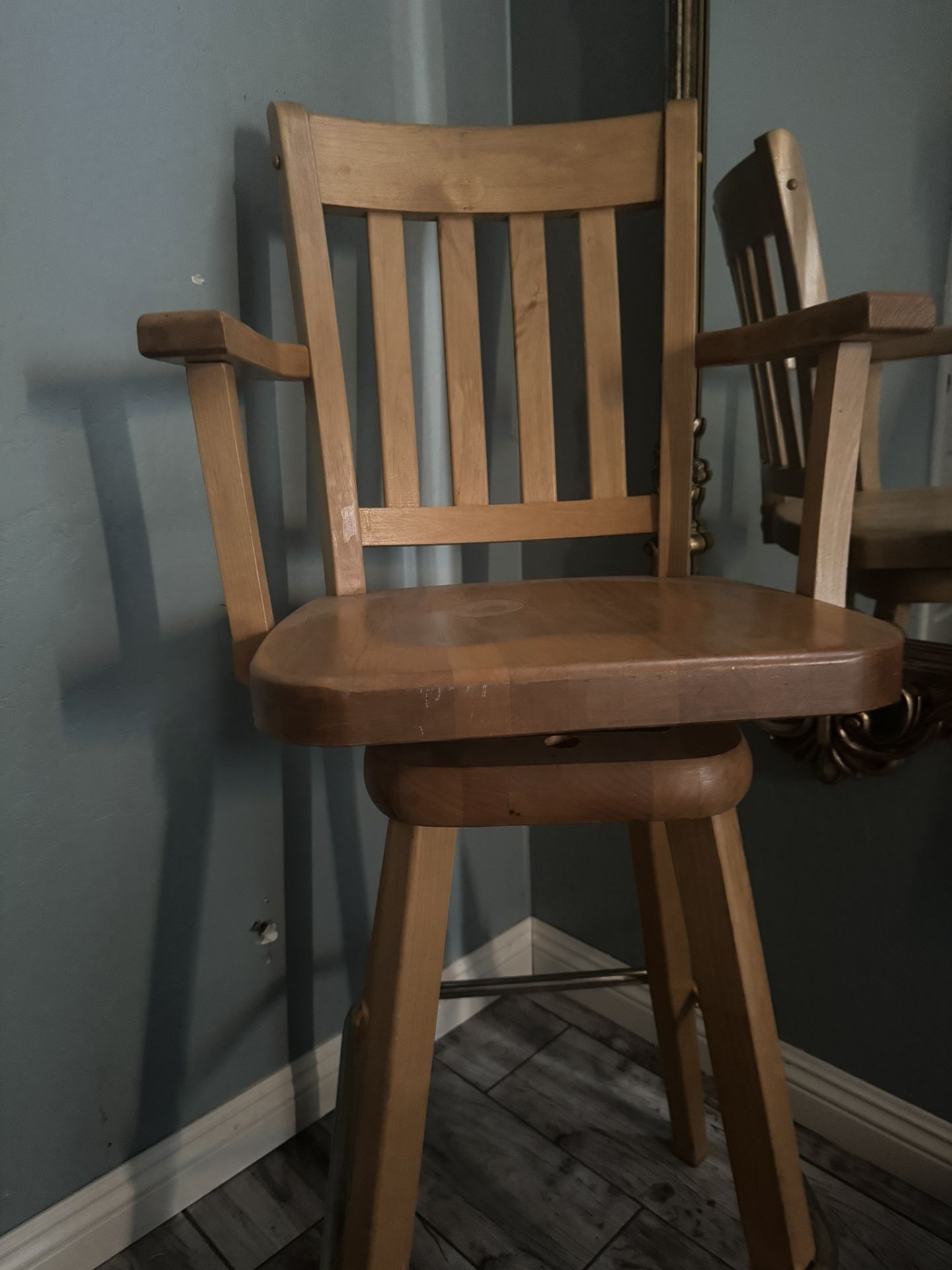 Solid High Wooden Bar Stool W Swivel