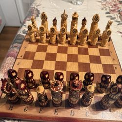 Carved Wooden Folding Chess Set 